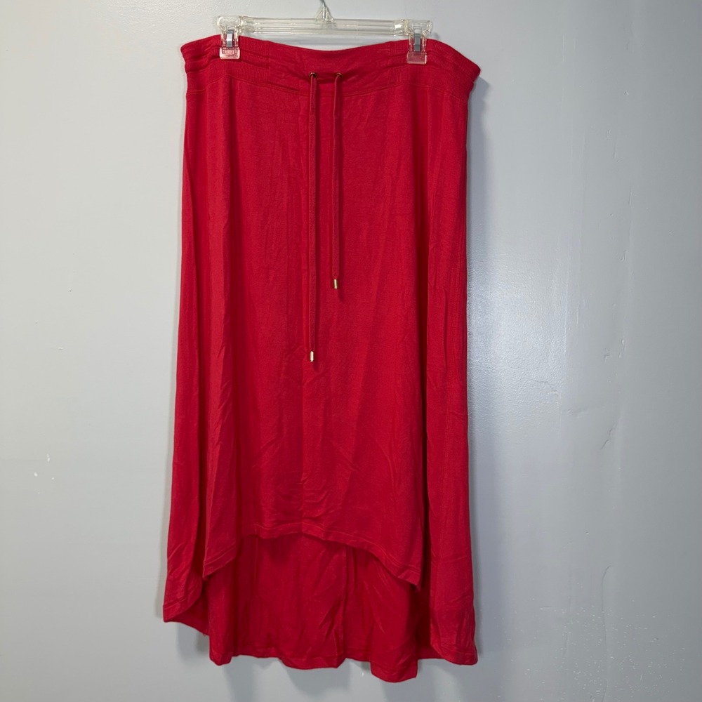 Chicos Zenergy Red Mauve High Low Maxi Skirt Knit Drawstring Waist Size 2 XL